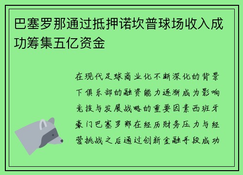 巴塞罗那通过抵押诺坎普球场收入成功筹集五亿资金 巴塞罗那通过抵押诺坎普球场收入成功筹集五亿资金